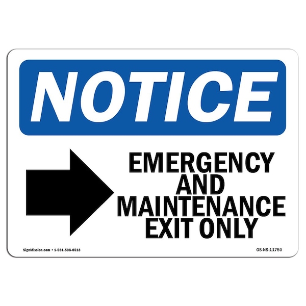 OSHA Sign, Emergency And Maintenance Exit W/, 5in X 3.5in Decal, 10PK, 3.5"W, 5" L, Landscape, PK10